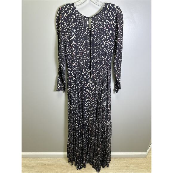 Free People First Kiss Maxi Dress S Navy Blue Cheetah Print Y2K Witchy - Picture 2 of 9